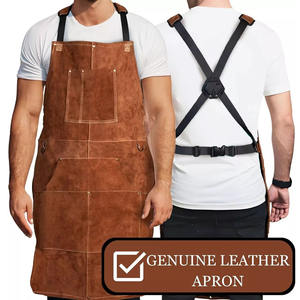 Genuine Leather <b>Apron</b> Premium Quality Welding Protective Gear Brown Heat and Spark Resistant Heavy Duty Barbeque <b>Apron</b> - Product Image 2