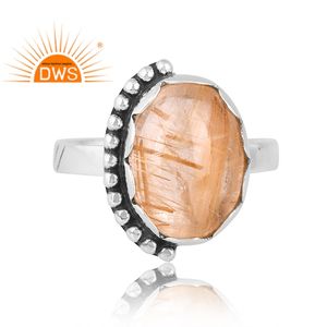 Anillo apilable de piedras preciosas de rutilo dorado Natural de plata esterlina oxidada de la mejor calidad, fabricante de joyería personalizada - Product Image 3