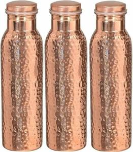 Bouteille d'eau en cuivre pur à 100% pour boire, 32 oz, bouteille en cuivre ayurvédique martelée avec sac en toile et brosse de nettoyage, étanche - Product Image 4