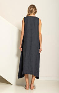 Elegante vestido negro sin mangas con cuello en V para mujer Talla libre XL 100% Lino Wrap Party Wear - Product Image 5