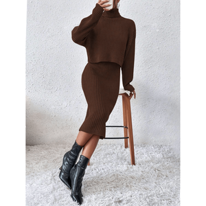 Ensemble pull col roulé ajusté et jupe en tricot pour femme, idéal pour l'hiver - Product Image 5