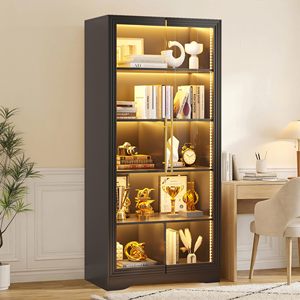 ตู้โชว์กระจกหรูหราพร้อมไฟ LED ประตูกระจก ชั้นวางปรับได้ ขายส่งตู้โชว์ 5 ชั้นสำหรับของสะสม - Product Image 2