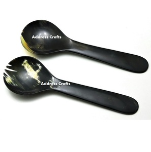 Ensemble de cuillères à salade en corne naturelle de style nordique, ustensiles de cuisine écologiques personnalisés, cadeaux fantaisie, vente en gros pour l'emménagement - Product Image 2