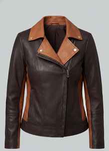 Chaqueta Universitaria de Cuero Genuino para Mujer, Cierre Asimétrico, Corte Ajustado, Ropa de Abrigo de Invierno con Forro de Algodón, EE. UU. - Product Image 3