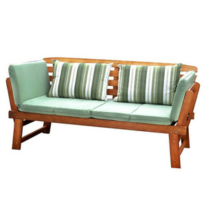 Brelly Chaise à cadre en bois de teck massif Lit de jour avec coussin Banc de patio au design moderne pour l'extérieur Finition marron - Product Image 5