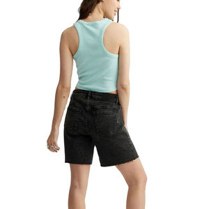 Camiseta sin mangas corta sin mangas acanalada de nuevo estilo personalizada para mujer, ropa de verano, Chaleco Ajustado de punto de algodón de Color verde menta para mujer - Product Image 4