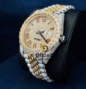 Fully Iced Out With Round Brilliant Cut Diamonds Stainless Steel Two Tone Lab Grown <b>Watch</b> Enhanced Hip Hop Style - Product Image 4