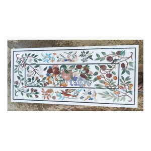 Mesa con incrustaciones de mármol blanco increíble de forma rectangular para un diseño de flores atractivo decoración del hogar y el restaurante - Product Image 1