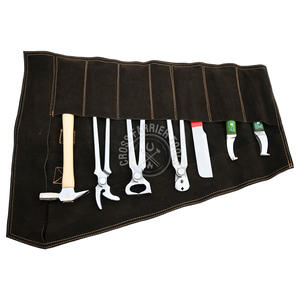 Complete Veterinary Horse Farrier <b>Kit</b> Nail Puller Farrier cutter Hoof Knife Set & Loop Knife Driving hammer in roll Leather Case - Product Image 1