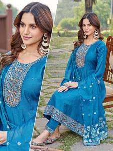 Kurti de luxe Vetican Ghera avec ensemble de dupatta Banarasi pour femmes, tenue ethnique anarkali, tenue de fête, tenue de mariage, tenue de fête et de bureau - Product Image 4