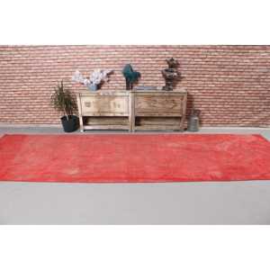 Alfombra Vintage, Alfombra Turca de 3.9x12.9 pies, Alfombra de Lana a Cuadros Rojos - Product Image 3