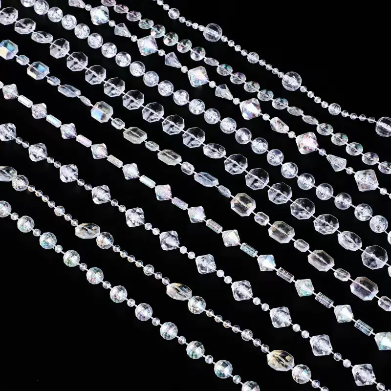 Manik-manik kristal rantai Tautan akrilik pernikahan, tali manik kristal transparan banyak gaya, dekorasi tali manik-manik tirai