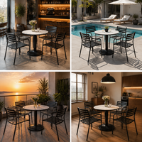 Table de bistrot de patio commerciale avec plateau en stratifié et base en fonte robuste thermolaquée, ronde de 700 mm, qualité extérieure