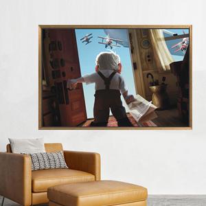 Tableau imprimé sur toile : Décoration de chambre d'enfant avec dessin animé Carl Fredricksen, 1P : encadré or - Product Image 1