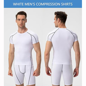 Camiseta de entrenamiento de gimnasio para hombre Quick Athletic 95% poliéster 8% Spandex manga corta transpirable compresión ropa atlética - Product Image 6