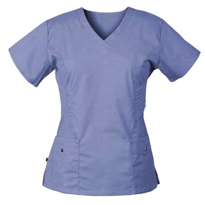 GLOBAL LEATHER Ensembles de blouses médicales unisexe grandes tailles, personnalisés OEM, uniformes d'hôpital, hauts à manches courtes en toile à col montant avec détection d'aiguilles - Product Image 3