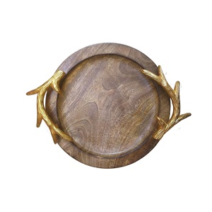 Vente en gros Plateau de service rond en bois d'acacia naturel fait à la main sans danger pour la maison Cuisine bas quantité minimale de commande pour occasions de mariage Plats et assiettes - Product Image 2