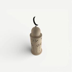 Farol de Ramadán Minimalista de Metal Beige con Diseño Moderno de Luna Creciente, Brillo Suave de Vela para una Decoración Elegante del Hogar - Product Image 2