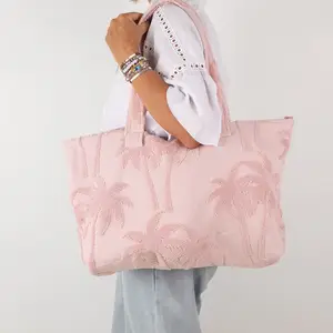 Large Women Custom Summer Terry Cloth Toweling Bag Gym Overnight Shoulder Beach Towel Tote Bags