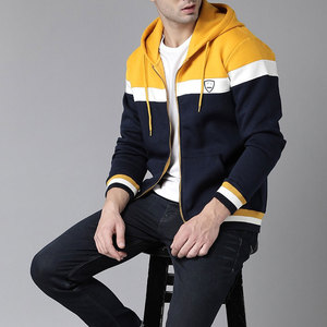 Sweat à capuche en molleton de coton multicolore de qualité supérieure pour hommes sweat à capuche bicolore veste zippée douce broderie manteau d'hiver teint uni - Product Image 3