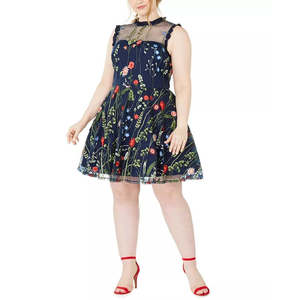 Robe décontractée trapèze brodée florale marine tendance grande taille 20W pour femme City Studios, en polyester, taille XL, vêtements pour femme, naturel - Product Image 1