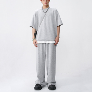 Camiseta holgada de manga corta personalizada, pantalones, chándales, ropa de calle sencilla de Color sólido, conjuntos de talla grande para hombre con logotipo personalizado - Product Image 3