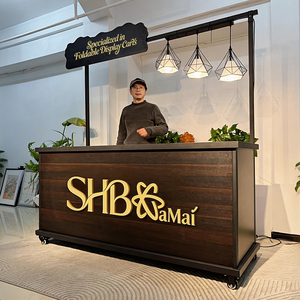 Chariot à café mobile pliable portable avec éclairage, stand d'exposition en bois personnalisable <span class=keywords><strong>pour</strong></span> mariages et événements, kiosque pop-up - Product Image 2