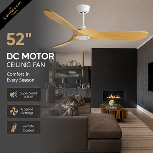 52 Inch Solid Wood <b>Ceiling</b> <b>Fan</b> No Light <b>with</b> <b>Remote</b> <b>Control</b> 3 Blade Reversible DC Motor for Living Room Bedroom - Product Image 1