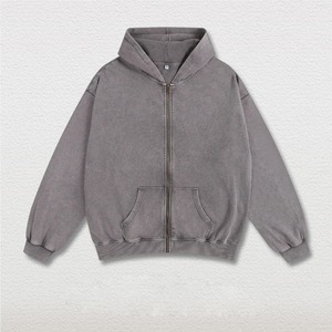 Sweat à capuche zippé pour homme, streetwear personnalisé, noir uni, 400 g/m², en molleton bouclette, effet vintage délavé à l'acide, 2026 - Product Image 5