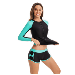 Traje de Baño de Dos Piezas para Mujer al por Mayor, Camiseta de Manga Larga con Cierre Completo y Pantalones Cortos, Ropa de Playa para Niñas de Secado Rápido con Protección Solar UPF50+ - Product Image 4