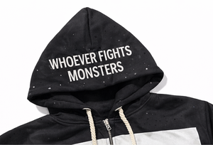 Ensemble de survêtements streetwear d'hiver en gros |   Sweat à capuche orné de strass et déchiré, style jogger |   Hip Hop en coton 100% lourd - Product Image 6