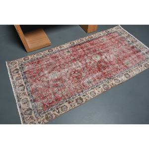 Alfombra turca de área grande tradicional rojo Beige 3,3X6,8 pies Piel de lana látex rectángulo diseño de retazos abstractos para habitación de pasillo - Product Image 2