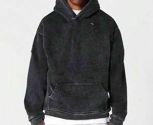 Pull à capuche lourd et surdimensionné 100% coton avec motif brodé pour hommes pour l'hiver vente en gros - Product Image 1