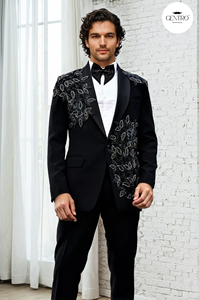 Trajes de hombre adornados de lujo esmoquin de novio con solapa con muescas boda graduación Blazers pantalones traje - Product Image 6