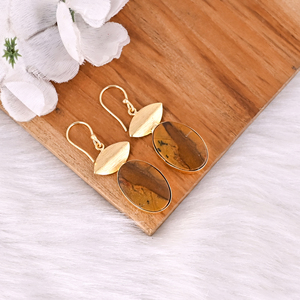 Custom Logo Gold-plated <b>Brass</b> Malinga Jasper Earrings Manufacturer Customized Jewelry High-quality <b>Brass</b> Earrings Bulk Order - Product Image 2