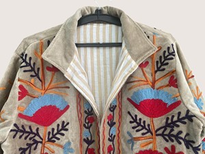 Veste Bohème en Coton Brodé Floral Écologique Suzani à Manches Longues Col Rond Grande Taille pour Femme – Vêtement d'extérieur Décontracté Hiver - Product Image 3