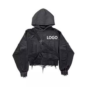 Sudadera con Capucha Personalizada con Logotipo, Estilo Urbano para Hombre, Vintage, Desgastada, con Agujeros, Lavado Ácido, Oversize, de Felpa, 100% Algodón Tejido, OEM - Product Image 2