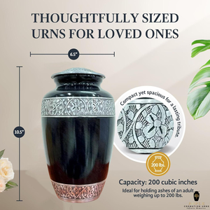 Urne de crémation de conception brillante noire fabriquée à la main urne commémorative en aluminium enduit Meena noire étanche gravable hommage digne - Product Image 2