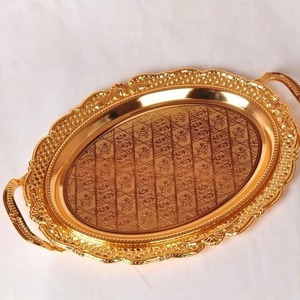 Plateau à fond plat en acier inoxydable plateau de service décoratif de luxe en acier inoxydable cuivre or plaque ronde en métal - Product Image 4