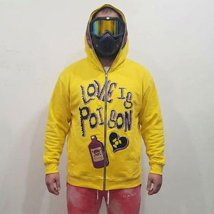 Sweat à capuche unisexe surdimensionné en coton 100% lourd pour l'hiver avec fermeture éclair intégrale et broderie personnalisée Hip Hop - Product Image 3