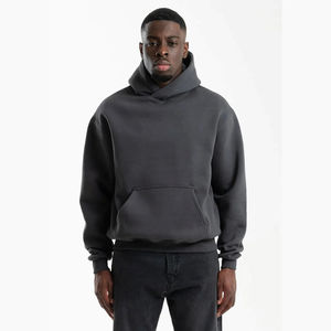 Sweat-shirt à capuche thermique pour homme en coton 100% à manches longues avec fermeture éclair et motif uni, tissu polaire en gros pour l'hiver, OEM - Product Image 1