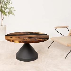 Table basse moderne en métal forgé, écologique, avec plateau en bois, pour l'ameublement de la maison - Product Image 1