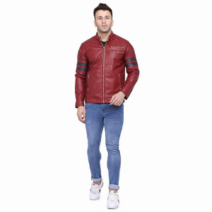 เสื้อแจ็กเก็ตหนังแท้สำหรับผู้ชาย,เสื้อแจ็กเก็ตหนังบล็อกสีสำหรับผู้ชายสามารถเลือกลายได้ - Product Image 5