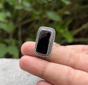 เครื่องประดับ Boho ทำด้วยมือ-925สเตอร์ลิงเงินรูปไข่ตัดหินธรรมชาติสีดำนิลแหวนพลอยกำหนดขนาดสำหรับงานแต่งงานหรืองานเลี้ยง - Product Image 5