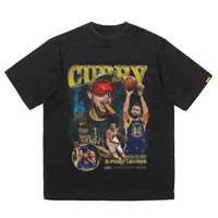 T-shirt imprimé joueur de basket-ball noir pour homme, manches courtes, col rond, style streetwear, jersey de coton, coupe classique