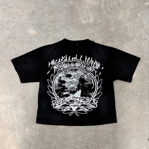 Custom Oversized High Street Fashion Custom Graphic DTG Prints Oversized Boxy T-Shirt Impresión digital Camiseta recortada para hombre - Product Image 1