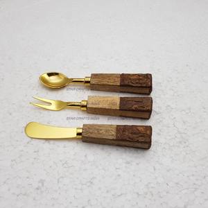 Résine et marbre couverts en acier inoxydable plaqué or cuillère fourchette et couteau ensemble de 3 pcs couverts ensemble de couverts - Product Image 3