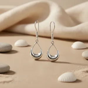 Boucles d'oreilles pendantes en argent sterling en forme de goutte d'eau, bijoux minimalistes pour femmes, à porter tous les jours, boucles d'oreilles pendantes en argent 925 - Product Image 2