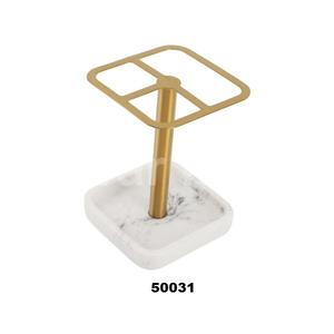 Support de brosse à dents en acier inoxydable doré et à base de marbre blanc pour accessoires de salle de bain, support de rangement pour la maison et l'hôtel - Product Image 1