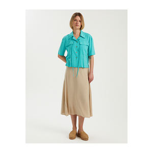 Camisa de Lino de Manga Corta para Mujer con Elegante Detalle de Lazo, Doble Bolsillo, Muy Colorida - Product Image 2